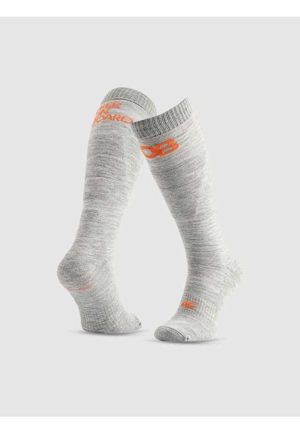4f - 4F Skarpety snowboardowe męskie - szare 39-42. Kolor: szary. Wzór: prążki. Sport: snowboard