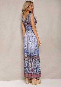 Renee - Niebieska Sukienka z Mozaikowym Wzorem Boho Gumką w Pasie i Sznurkami na Ramionach Ainervea. Kolor: niebieski. Materiał: tkanina. Sezon: lato. Styl: boho #4