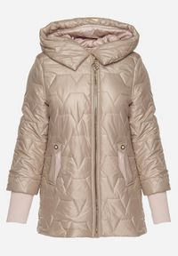 Born2be - Ciemnobeżowa Pikowana Kurtka z Kapturem i Rękawami ze Ściągaczami Melorisea. Okazja: do pracy, na spacer, na spotkanie biznesowe. Typ kołnierza: kaptur. Kolor: beżowy. Materiał: dzianina, jeans. Styl: elegancki, biznesowy #6