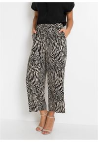 bonprix - Spodnie culotte z nadrukiem z lejącej wiskozy. Kolor: czarny. Materiał: wiskoza. Wzór: nadruk #1