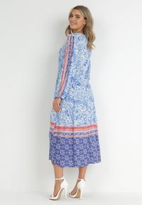 Born2be - Niebieska Sukienka Panithoe. Kolor: niebieski. Wzór: aplikacja. Styl: klasyczny, wakacyjny. Długość: midi #5