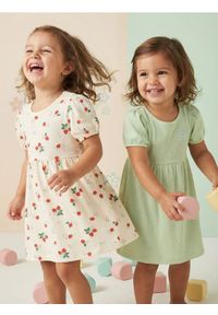 Sinsay - Sukienka dresowa z bufkami 2 pack - kremowy. Kolor: kremowy. Materiał: dresówka #1