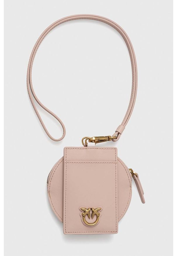 Pinko etui na karty skórzane kolor różowy. Kolor: różowy. Materiał: skóra