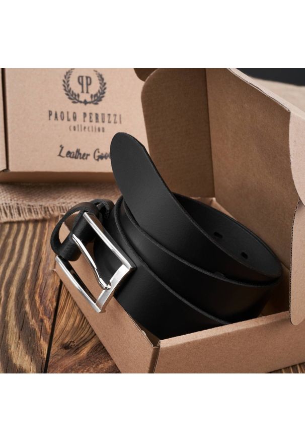 Pasek skórzany 110 cm czarny PAOLO PERUZZI PG-03-BLS-110. Kolor: czarny. Materiał: skóra. Wzór: paski. Styl: elegancki, casual, klasyczny
