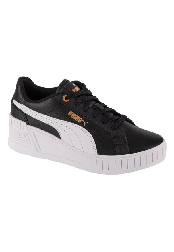 Puma - Damskie Skórzane Buty Na Koturnie Karmen. Kolor: czarny. Materiał: skóra. Obcas: na koturnie. Styl: sportowy