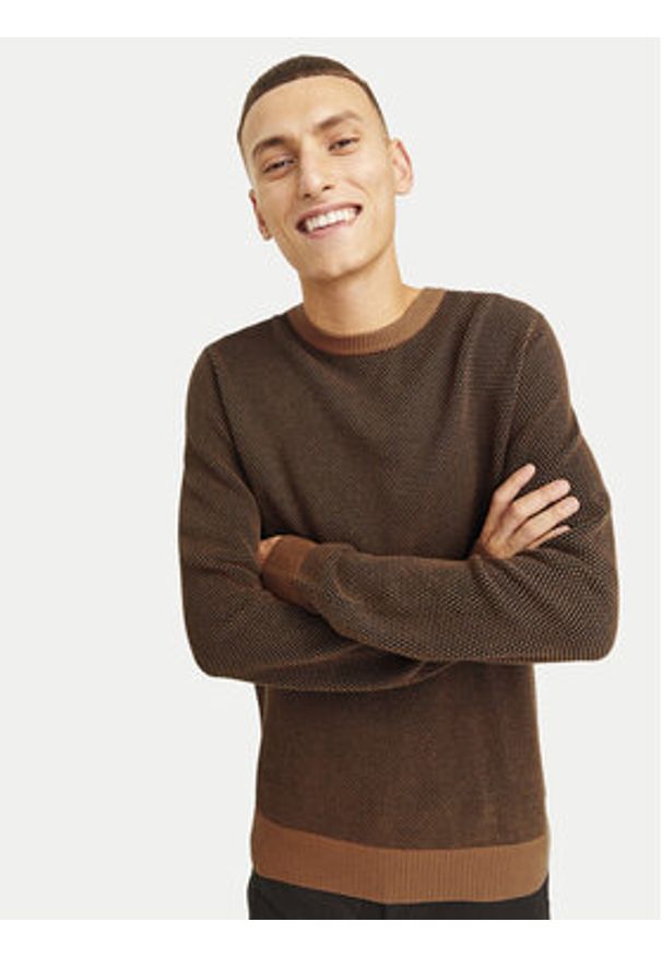 Jack & Jones Sweter Globe 12258139 Brązowy Regular Fit. Kolor: brązowy. Materiał: bawełna