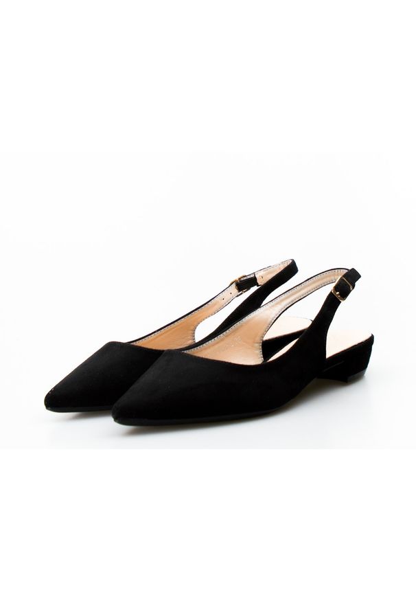 Inna - Baleriny sandały open heel zamszowe czarne. Kolor: czarny. Materiał: zamsz. Styl: elegancki