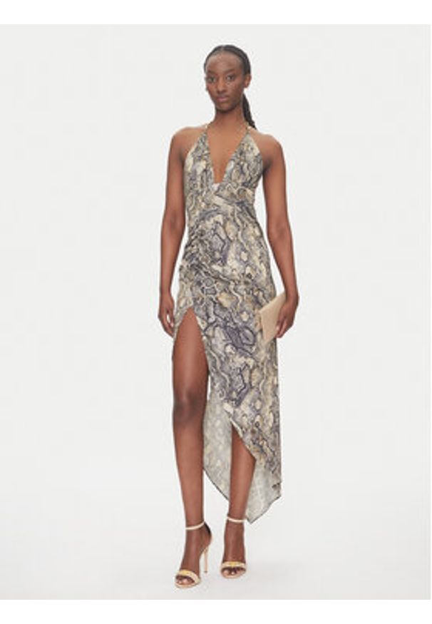 Just Cavalli Sukienka koktajlowa 78PAO932 Beżowy Slim Fit. Kolor: beżowy. Materiał: syntetyk. Styl: wizytowy