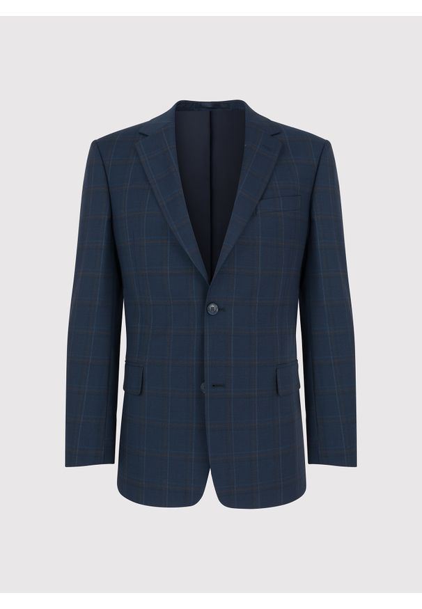 Pako Lorente - PAKO LORENTE – Granatowa marynarka garniturowa w kraciasty deseń. Okazja: na wesele, na ślub cywilny, na komunię. Kolor: niebieski. Materiał: poliester, wełna, lycra
