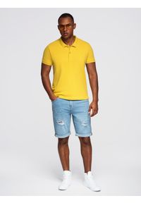 Ombre Clothing - Koszulka męska polo z dzianiny pique - żółty - Rozmiar: XXL. Typ kołnierza: polo. Kolor: żółty. Materiał: dzianina. Wzór: haft. Styl: klasyczny #4
