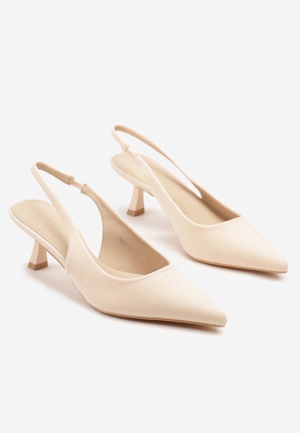 Renee - Beżowe Sandały na Kaczuszce Typu Slingback Melzeri. Okazja: na co dzień. Kolor: beżowy. Materiał: jeans. Obcas: na szpilce. Styl: casual. Wysokość obcasa: średni