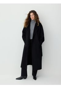 Reserved - Płaszcz handmade z wełną - czarny. Kolor: czarny. Materiał: wełna #1