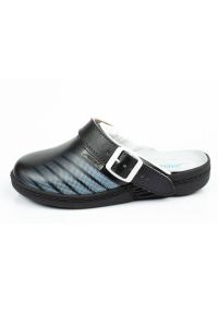 Klapki chodaki buty medyczne Abeba U 7212 czarne niebieskie. Kolor: wielokolorowy, czarny, niebieski. Materiał: skóra #11
