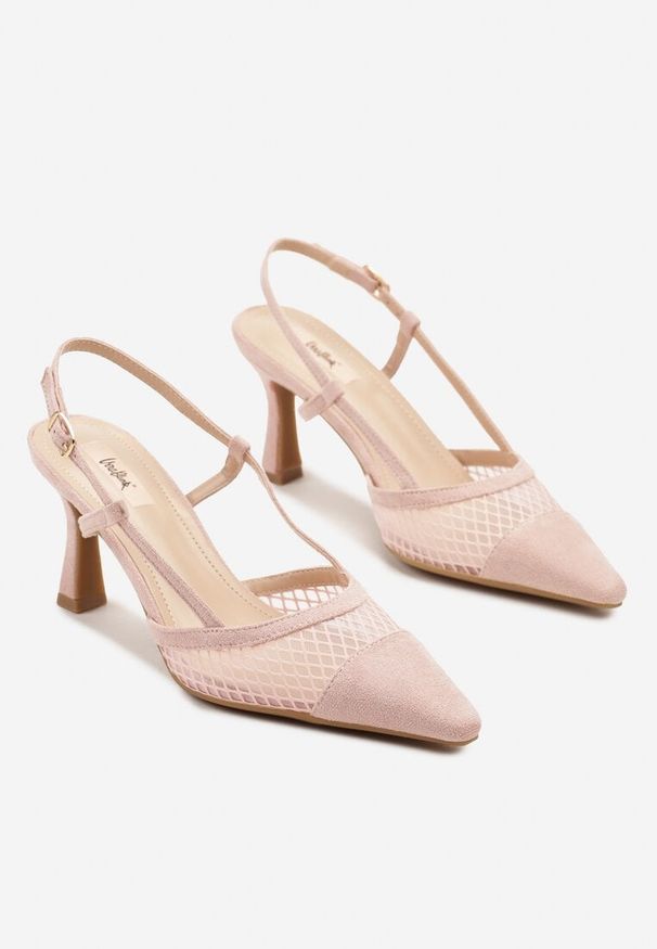 Born2be - Różowe Sandały na Klepsydrowym Obcasie Zdobione Siateczką Nilrael. Okazja: na co dzień. Kolor: różowy. Wzór: aplikacja. Obcas: na obcasie. Styl: casual, elegancki. Wysokość obcasa: średni