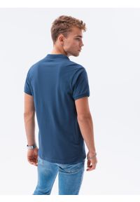 Ombre Clothing - Koszulka męska polo klasyczna bawełniana S1374 - ciemnoniebieska - XXL. Typ kołnierza: polo. Kolor: niebieski. Materiał: bawełna. Wzór: haft. Styl: klasyczny #3
