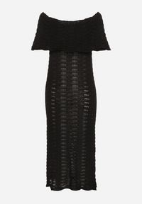 Born2be - Czarna Ażurowa Sukienka o Fasonie Hiszpanki z Wywijanym Dekoltem Filiorra. Okazja: na co dzień. Typ kołnierza: dekolt hiszpanka. Kolor: czarny. Materiał: jeans. Wzór: ażurowy. Styl: casual #7