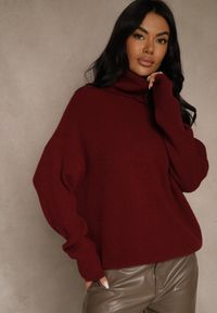 Renee - Bordowy Golf z Domieszką Wiskozy i Kaszmiru Azivara. Okazja: na co dzień. Typ kołnierza: golf. Kolor: czerwony. Materiał: wiskoza, kaszmir. Wzór: aplikacja. Styl: elegancki, casual #1