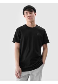 4f - 4F T-shirt regular gładki męski - czarny M. Okazja: na co dzień. Kolor: czarny. Materiał: bawełna, dzianina, jersey. Długość rękawa: krótki rękaw. Długość: krótkie. Wzór: gładki. Styl: klasyczny, casual, sportowy #1