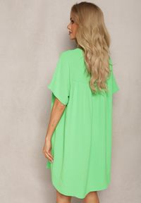 Renee - Jasnozielona Trapezowa Sukienka Mini z Krótkim Rękawem Abragala. Kolor: zielony. Długość rękawa: krótki rękaw. Typ sukienki: trapezowe. Długość: mini #5