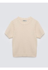 Big-Star - Sweter damski ażurowy z krótkim rękawem perłowy Diona 103. Okazja: na co dzień. Kolor: kremowy. Materiał: tkanina, dzianina, denim, bawełna. Długość rękawa: krótki rękaw. Długość: krótkie. Wzór: ażurowy. Styl: casual, klasyczny #1