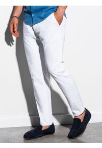 Ombre Clothing - Spodnie męskie chino P894 - białe - XL. Kolor: biały. Materiał: bawełna, elastan #4
