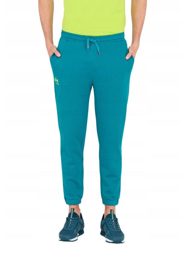 La Martina - LA MARTINA Turkusowe męskie spodnie dresowe, Rozmiar S. Kolor: zielony. Materiał: dresówka, bawełna