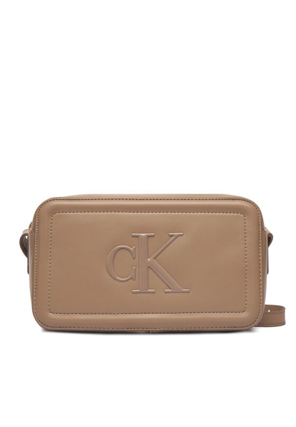 Calvin Klein Torebka Bold Ck Camera Bag LV04F3220G Beżowy. Kolor: beżowy. Materiał: skórzane