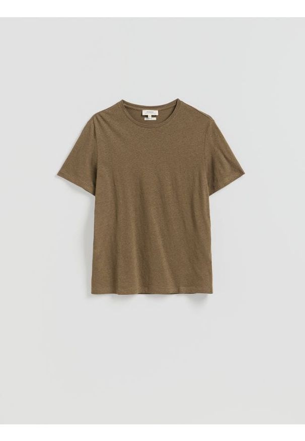 Reserved - T-shirt regular z lnem - zielony. Kolor: zielony. Materiał: len