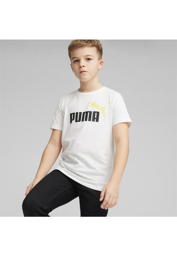 Koszulka Dziecięca Puma Ess+2 Col Logo Tee. Kolor: zielony, biały, wielokolorowy. Materiał: bawełna. Wzór: kolorowy. Sport: joga i pilates