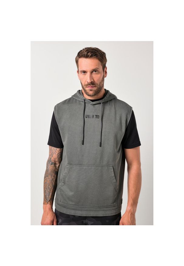 JAY-PI - Męska Bluza belly fit fitness dzianina dresowa kaptur bez rękawów. Kolekcja: plus size. Kolor: szary. Materiał: poliester, bawełna, materiał. Długość rękawa: bez rękawów. Sport: fitness