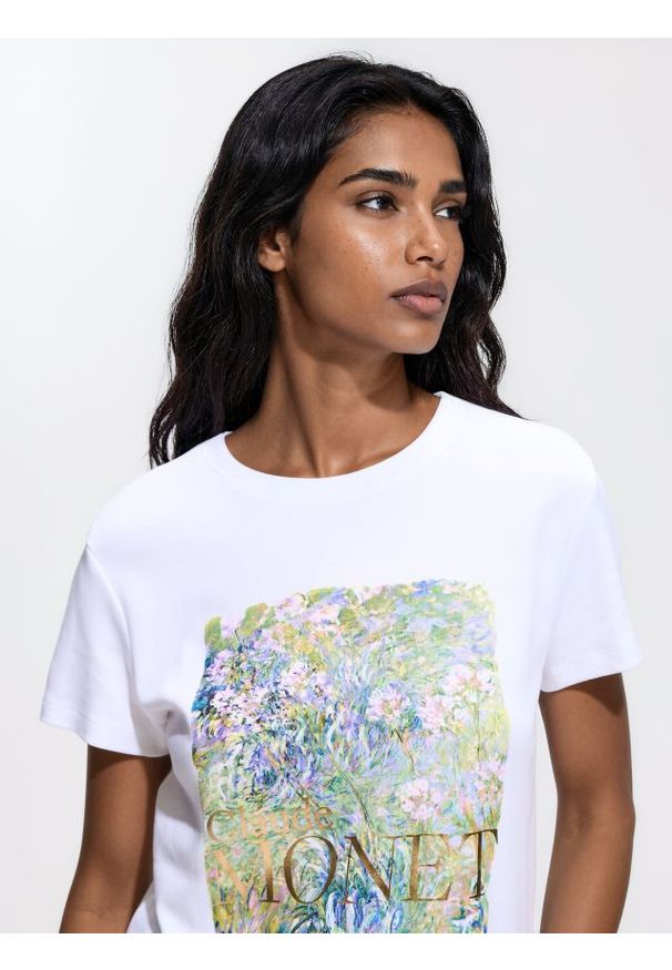 Reserved - T-shirt z nadrukiem - biały. Kolor: biały. Materiał: bawełna. Wzór: nadruk