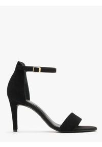 Ryłko - Czarne, welurowe sandały na szpilce MIRELLA. Kolor: czarny. Materiał: welur. Obcas: na szpilce. Wysokość obcasa: średni #1