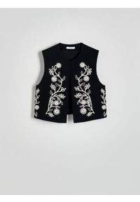 Reserved - Haftowana kamizelka - czarny. Kolor: czarny. Materiał: bawełna, tkanina. Wzór: haft #1