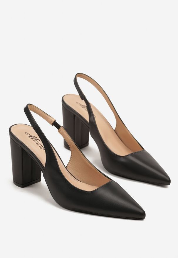 Renee - Czarne Sandały na Słupku Slingback Halatia. Okazja: na co dzień. Kolor: czarny. Materiał: jeans. Obcas: na słupku. Styl: elegancki, klasyczny, casual