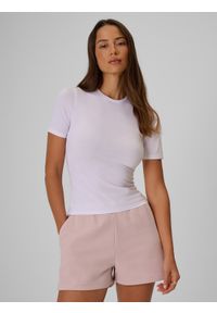 4f - 4F T-shirt slim gładki damski - biały S. Okazja: na co dzień. Kolor: biały. Materiał: materiał. Wzór: gładki. Styl: casual #1