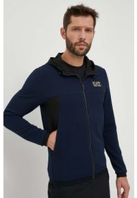 EA7 Emporio Armani bluza męska kolor granatowy z kapturem z aplikacją. Typ kołnierza: kaptur. Kolor: niebieski. Wzór: aplikacja #1