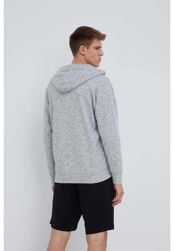 Adidas - adidas bluza męska kolor szary z kapturem melanżowa. Okazja: na co dzień. Typ kołnierza: kaptur. Kolor: szary. Materiał: materiał, bawełna. Wzór: melanż. Styl: casual