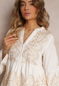 Renee - Biała Haftowana Sukienka Rozkloszowana z Luźnym Rękawem Kalee. Kolor: biały. Wzór: haft. Sezon: lato