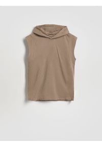 Reserved - Bawełniany t-shirt bez rękawów - brązowy. Kolor: brązowy. Materiał: bawełna. Długość rękawa: bez rękawów