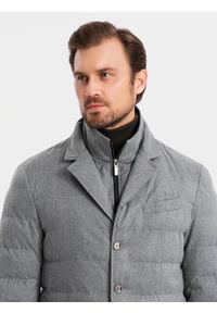 Ombre Clothing - Kurtka męska o kroju marynarki z podpinką – szara V1. Kolor: czarny. Materiał: syntetyk, materiał. Wzór: melanż. Styl: elegancki #8