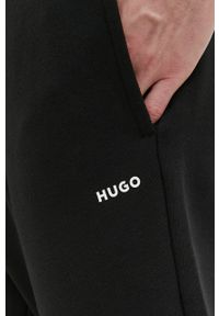 Hugo - HUGO spodnie dresowe bawełniane kolor czarny gładkie. Kolor: czarny. Materiał: bawełna, dresówka. Wzór: gładki #2