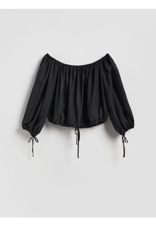 Reserved - Bluzka z lyocellem - czarny. Kolor: czarny. Materiał: tkanina