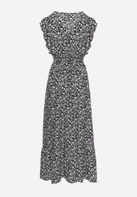 Born2be - Granatowa Sukienka o Rozkloszowanym Kroju z Falbankami w Kwiatowy Wzór Aravisse. Okazja: na co dzień. Typ kołnierza: kołnierz z falbankami. Kolor: niebieski. Wzór: kwiaty. Styl: casual, elegancki #3