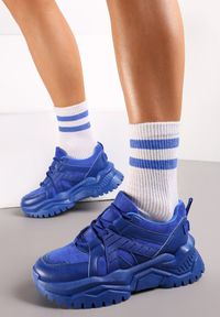 Renee - Niebieskie Sneakersy Sznurowane na Grubej Podeszwie Releta. Kolor: niebieski. Materiał: dresówka, jeans