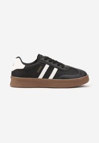 Renee - Czarno-Białe Sneakersy Sportowe z Ozdobnymi Paskami i Przeszyciami Wenilan. Okazja: na co dzień. Zapięcie: pasek. Kolor: czarny. Materiał: jeans. Wzór: paski. Obcas: na płaskiej podeszwie #3