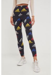 Adidas - adidas legginsy damskie kolor czarny gładkie. Stan: podwyższony. Kolor: czarny. Materiał: bawełna, materiał, dzianina. Wzór: gładki #1