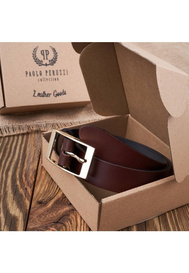 Pasek damski 100 cm brązowy PAOLO PERUZZI PG-02-BRZ-100. Kolor: brązowy. Materiał: skóra