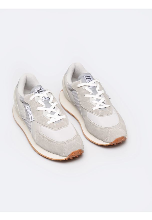 Big-Star - Sneakersy męskie ze skóry naturalnej szare RR174374 902. Okazja: na co dzień. Kolor: szary. Materiał: skóra. Szerokość cholewki: normalna