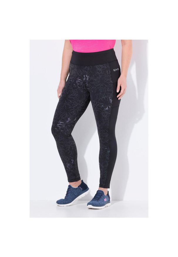 ULLA POPKEN - Damskie Legginsy sportowe szybkoschnące kieszenie z recyklingu. Kolekcja: plus size. Kolor: czarny. Materiał: poliester, materiał, elastan