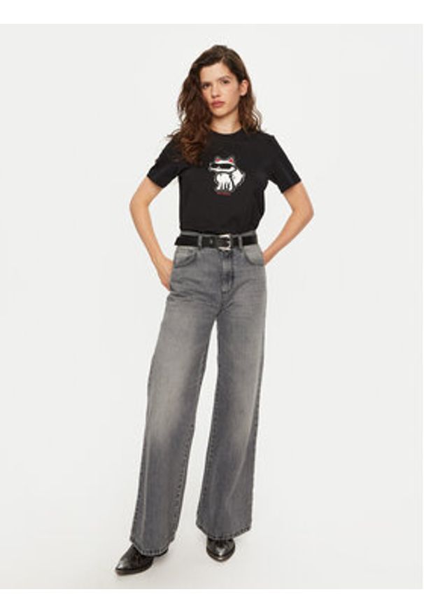Karl Lagerfeld - KARL LAGERFELD T-Shirt A1W17128 Czarny Regular Fit. Typ kołnierza: dekolt w karo. Kolor: czarny. Materiał: bawełna